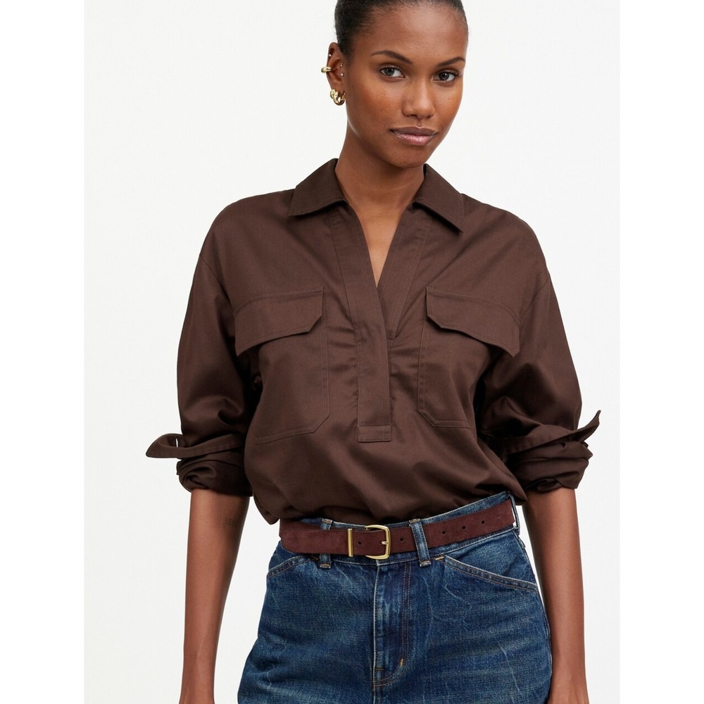 Madewell Utility Long-Sleeve‎ Popover Shirt Dark Carob Brown XXSNS410 $88
